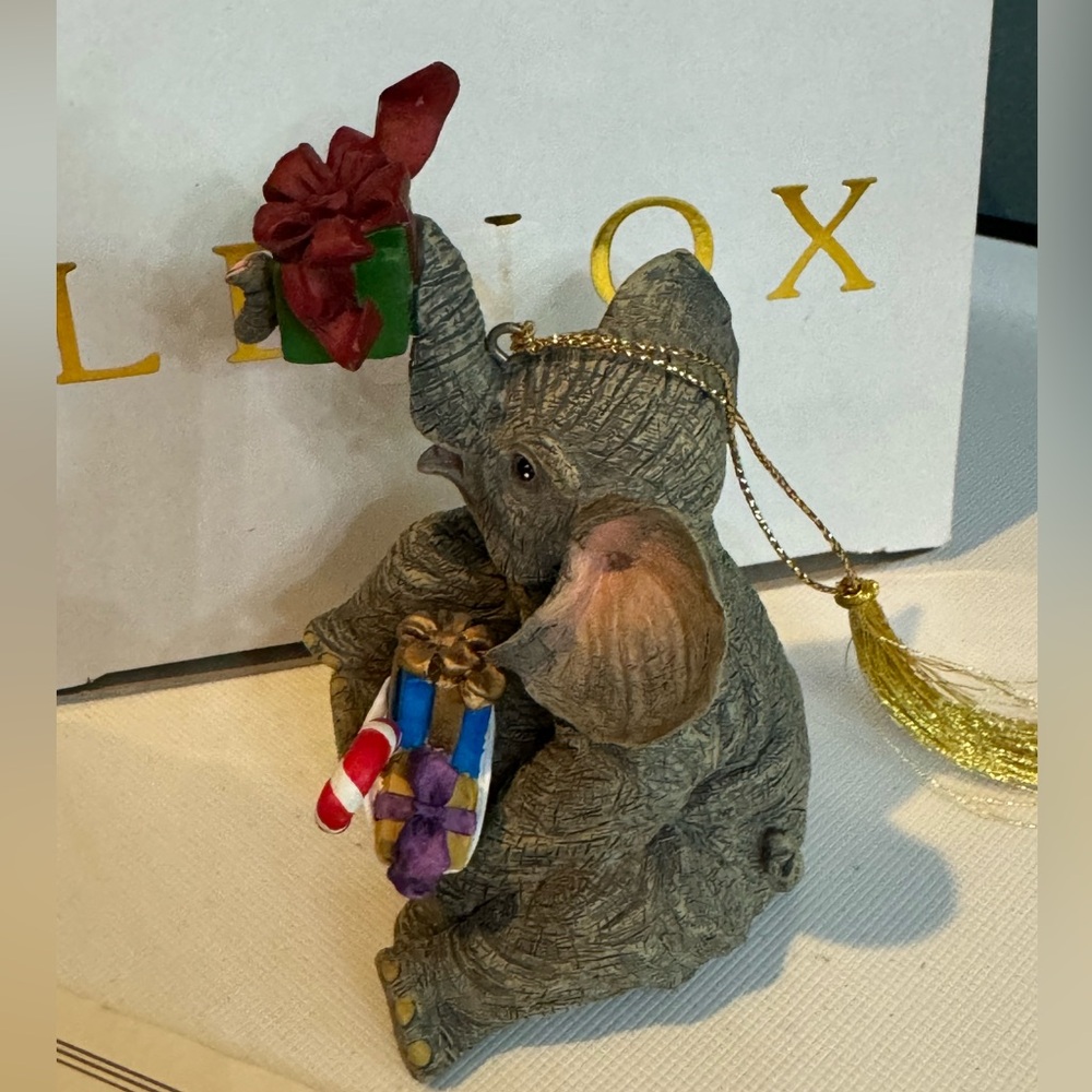 Vintage Lenox Grey Elephant Festive Friends Christmas ornament - 2002 in box - Picture 2 of 5